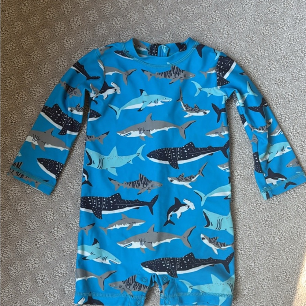 Hatley 6-9m Blue Shark Print Rashguard Swimsuit